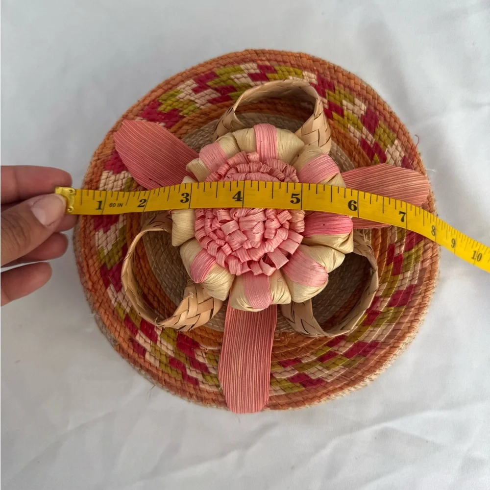 Handcrafted Pink and Tan Woven Basket / tortilla basket